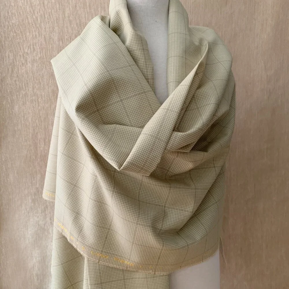 Pure Wool Taupe Blue Check Dibiella & Loro Piana Luxury Designer Fabric - Picture 10 of 14
